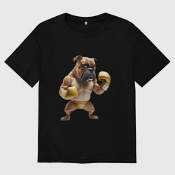 Футболка оверсайз женская Собака занимается боксом, цвет: черный