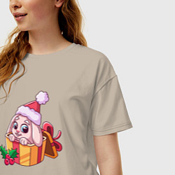 Футболка оверсайз женская Зайка с подарком, цвет: миндальный — фото 2