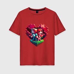 Футболка оверсайз женская Влюбленные в Minecraft, цвет: красный