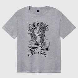 Футболка оверсайз женская Юнона в венке из летних цветов, цвет: меланж