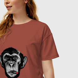 Футболка оверсайз женская Шимпанзе с сигарой, цвет: кирпичный — фото 2