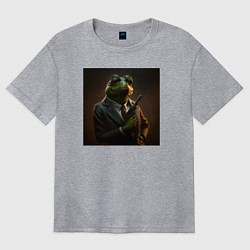 Футболка оверсайз женская Лягушонок Пепе гангстер, цвет: меланж