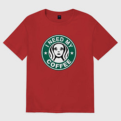 Футболка оверсайз женская I need my cofee, цвет: красный