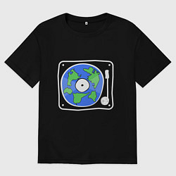 Футболка оверсайз женская Виниловый мир, цвет: черный