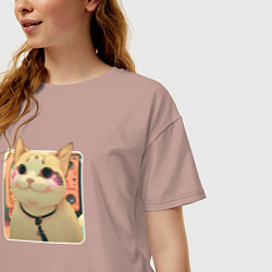 Футболка оверсайз женская Cat smiling meme art, цвет: пыльно-розовый — фото 2