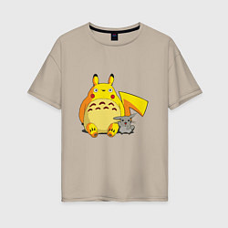 Футболка оверсайз женская Pika Totoro, цвет: миндальный