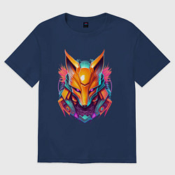 Футболка оверсайз женская Кибер лиса, цвет: тёмно-синий