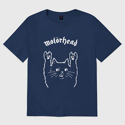 Футболка оверсайз женская Motorhead рок кот, цвет: тёмно-синий