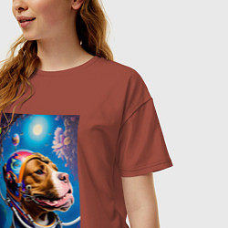 Футболка оверсайз женская Булли космонавт - нейросеть, цвет: кирпичный — фото 2