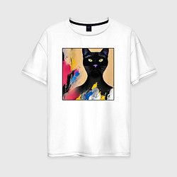 Футболка оверсайз женская Черный кот из нейросети, цвет: белый
