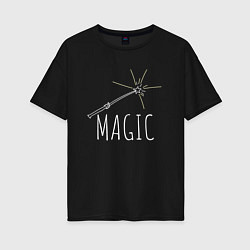 Футболка оверсайз женская Magic надпись и волшебная палка, цвет: черный
