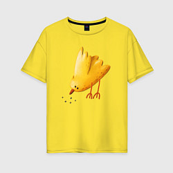 Футболка оверсайз женская Желтая птичка клюет зерна, цвет: желтый