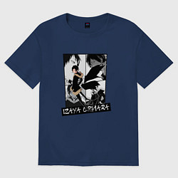 Футболка оверсайз женская Изая Орихара на фоне манги, цвет: тёмно-синий