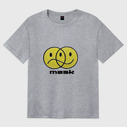 Футболка оверсайз женская Два смайлика грустный и весёлый, цвет: меланж
