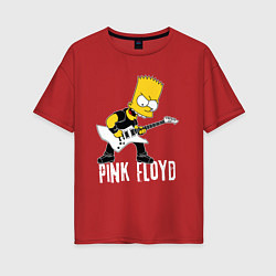 Футболка оверсайз женская Pink Floyd Барт Симпсон рокер, цвет: красный