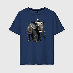 Футболка оверсайз женская Украшенный слон, цвет: тёмно-синий