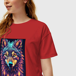 Футболка оверсайз женская Волк из фэнтези, цвет: красный — фото 2