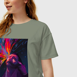 Футболка оверсайз женская Disco Elysium - Взрыв мозга, цвет: авокадо — фото 2