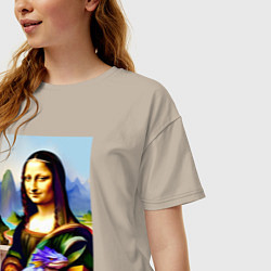 Футболка оверсайз женская Mona Lisa with baby dragon, цвет: миндальный — фото 2