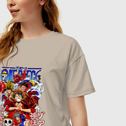 Футболка оверсайз женская Манки Д Луффи соломенная шляпа, цвет: миндальный — фото 2