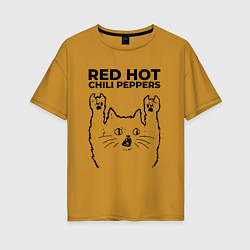 Футболка оверсайз женская Red Hot Chili Peppers - rock cat, цвет: горчичный