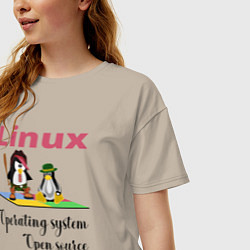 Футболка оверсайз женская Линукс пингвин система, цвет: миндальный — фото 2