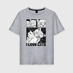 Футболка оверсайз женская I love cats comic, цвет: меланж
