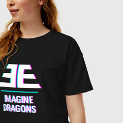 Футболка оверсайз женская Imagine Dragons glitch rock, цвет: черный — фото 2