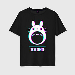 Футболка оверсайз женская Символ Totoro в стиле glitch, цвет: черный