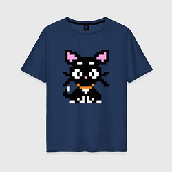Футболка оверсайз женская Пиксельная кошка, цвет: тёмно-синий