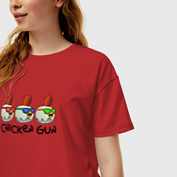 Футболка оверсайз женская Chicken gun - три курочки, цвет: красный — фото 2