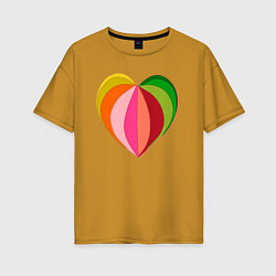Футболка оверсайз женская Цветное сердечко, цвет: горчичный