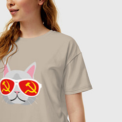 Футболка оверсайз женская Котик СССР, цвет: миндальный — фото 2