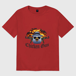 Футболка оверсайз женская Chicken gun game, цвет: красный
