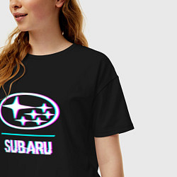 Футболка оверсайз женская Значок Subaru в стиле glitch, цвет: черный — фото 2