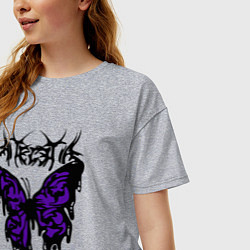 Футболка оверсайз женская Gothic black butterfly, цвет: меланж — фото 2