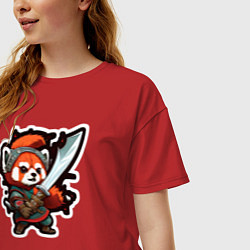 Футболка оверсайз женская Красная панда воин, цвет: красный — фото 2