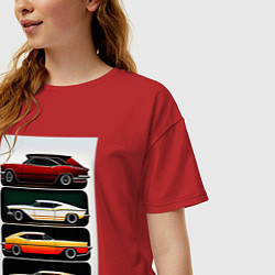 Футболка оверсайз женская Рэтро автомобили, цвет: красный — фото 2