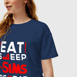 Футболка оверсайз женская Надпись eat sleep The Sims repeat, цвет: тёмно-синий — фото 2