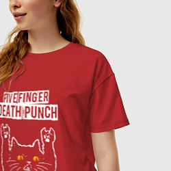 Футболка оверсайз женская Five Finger Death Punch rock cat, цвет: красный — фото 2