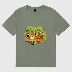 Футболка оверсайз женская Маленькие лисята, цвет: авокадо