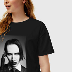 Футболка оверсайз женская Marilyn Manson looks at you, цвет: черный — фото 2