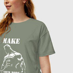 Футболка оверсайз женская Силач и надпись: make your body, цвет: авокадо — фото 2