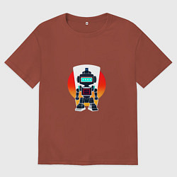 Футболка оверсайз женская Ретро робот-андроид, цвет: кирпичный