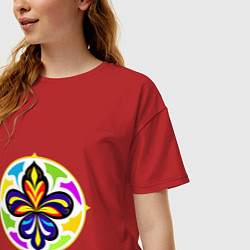 Футболка оверсайз женская Гербовая лилия в цветовой абстракции, цвет: красный — фото 2