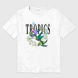 Футболка оверсайз женская Колибри и бабочки, цвет: белый