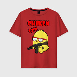Футболка оверсайз женская Chicken machine gun, цвет: красный