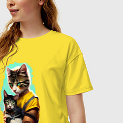 Футболка оверсайз женская Кот с котёнком - нейросеть, цвет: желтый — фото 2