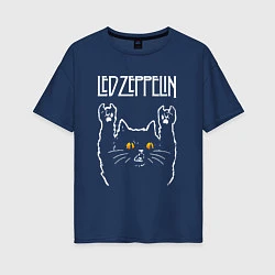 Футболка оверсайз женская Led Zeppelin rock cat, цвет: тёмно-синий