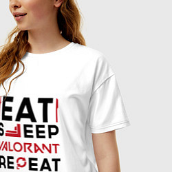 Футболка оверсайз женская Надпись: eat sleep Valorant repeat, цвет: белый — фото 2